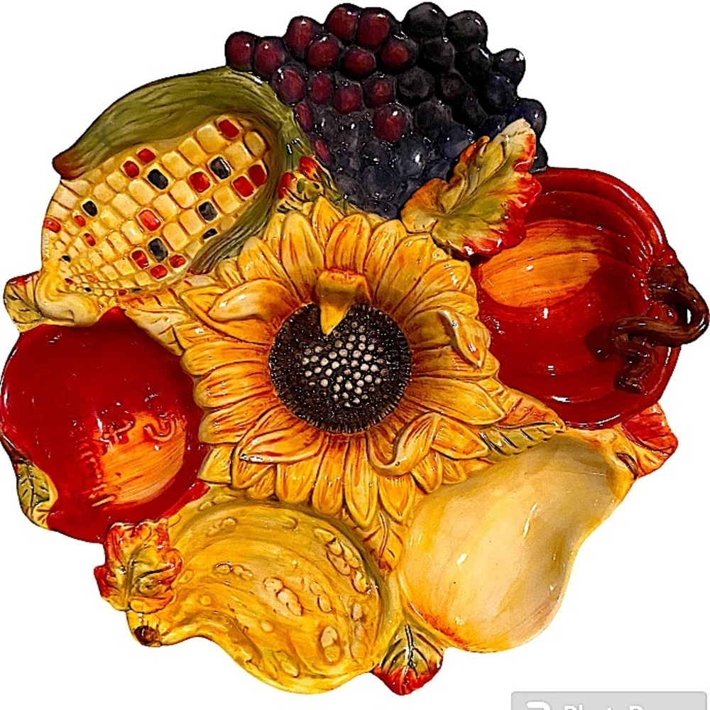 Mid Century Italian Majolica Fruit & Vegetable Design Hors D’oeuvres Platter